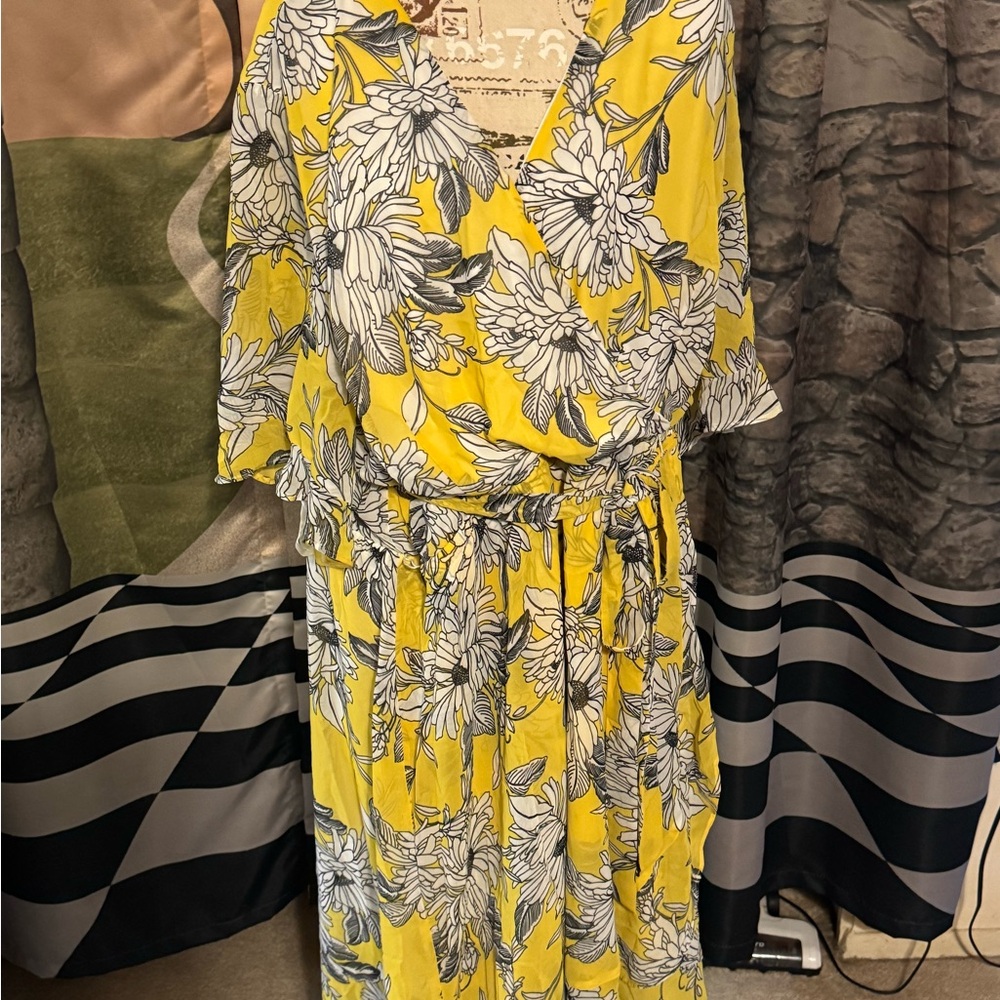 Lane Bryant Yellow Asymmetrical Ruffled Dress